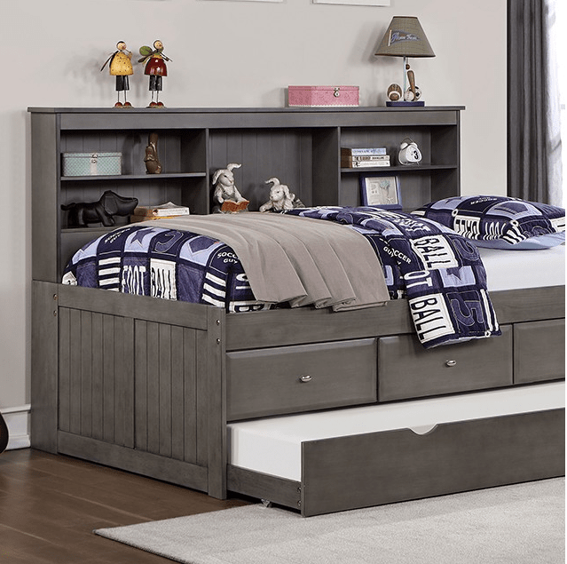 Tibalt Twin Bookcase Daybed with Trundle & Storage Drawers - Dark Gray