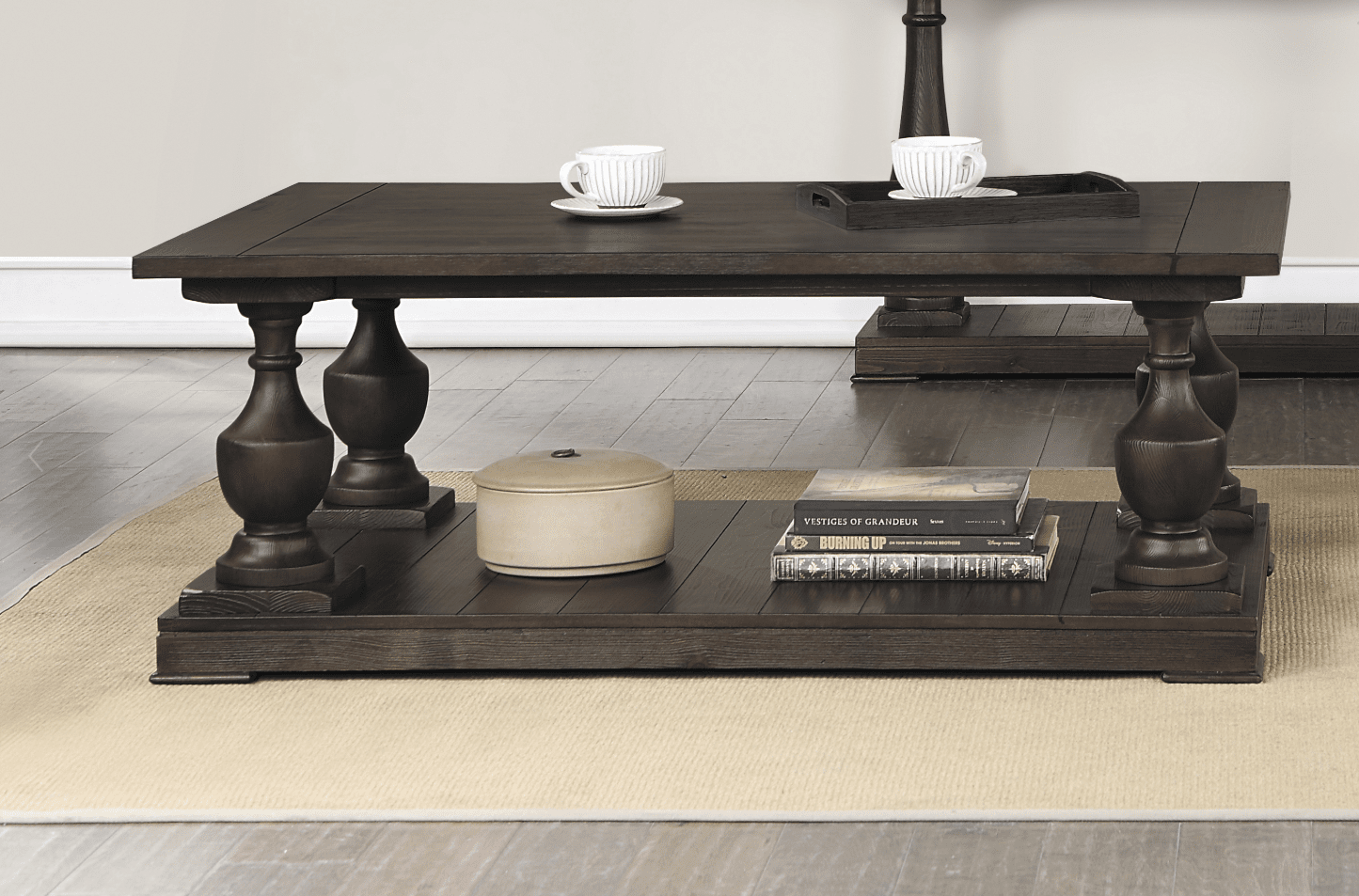Walden Rectangular Coffee Table With Turned Legs And Floor Shelf Coffee