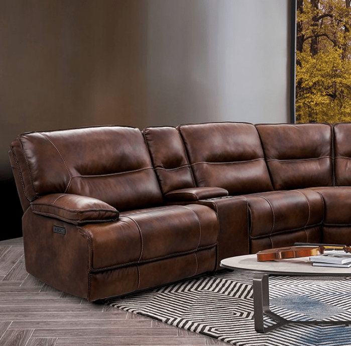 Louella Top Grain Leather Power Sectional - Rustic Brown
