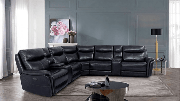 Braylee Top Grain Leather Power Sectional - Dark Navy