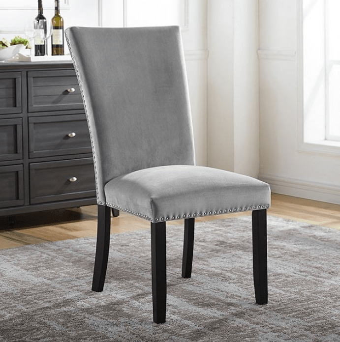 Kian Transitional Velvet Dining Chair - Gray & Black Set of 2