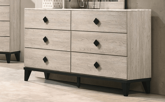 Amsher 6-Drawer Dresser with Faux Marble Top