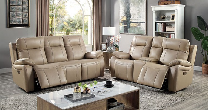 Gaspe Leather Power^2 Reclining Sofa - Light Brown