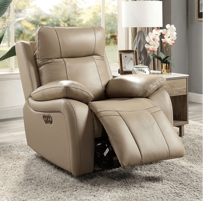 Gaspe Leather Light Brown Power Recliner