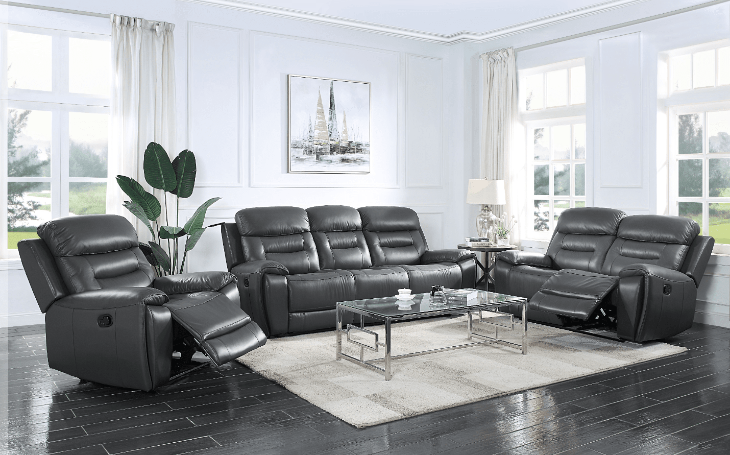 ACME Lamruil Leather Motion Sofa & Loveseat Set - Gray