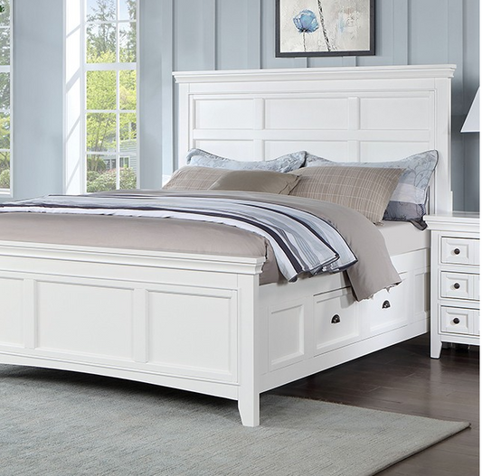 Castile Transitional Solid Wood Queen Bed - White