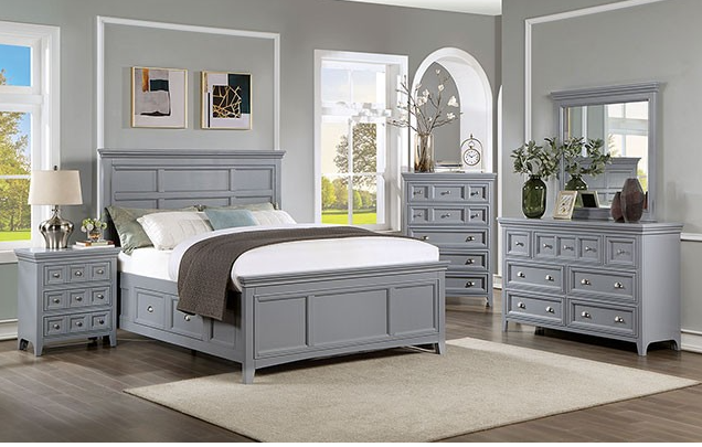 Castile Transitional Solid Wood King Bed - Gray