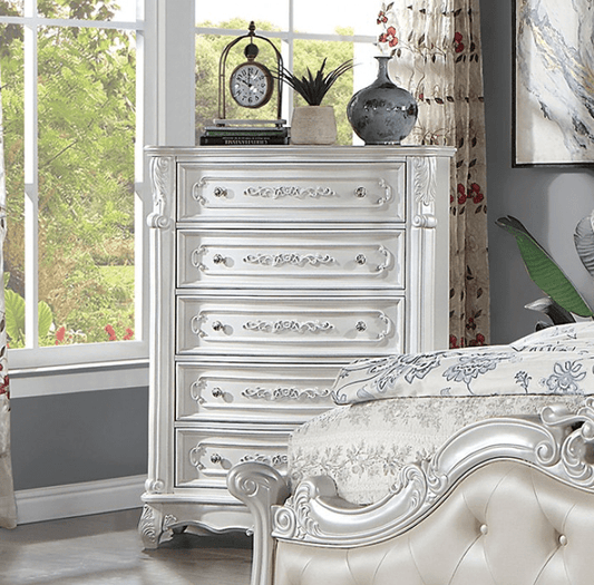 Rosalind Traditional Marble Top 5-Drawer Chest - Pearl White