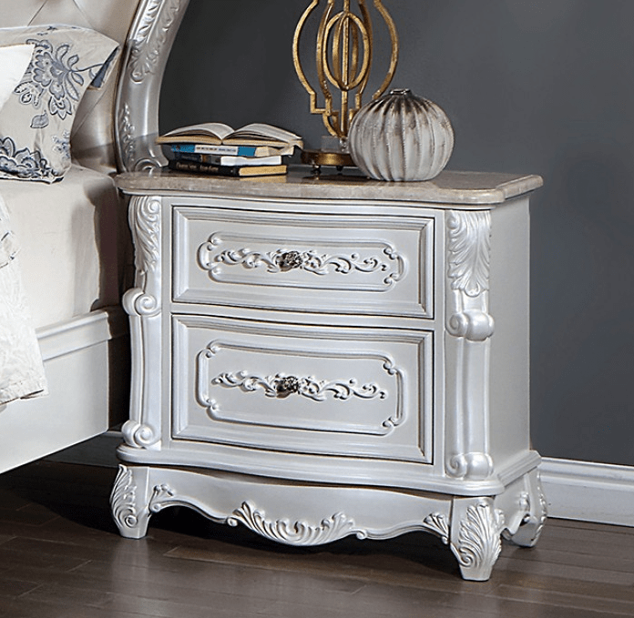 Rosalind Traditional Marble Top 2-Drawer Nightstand - Pearl White