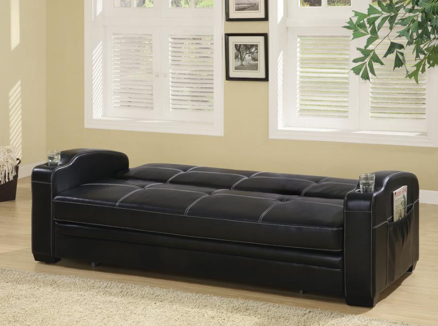 Avril Upholstered Sleeper Sofa Bed with Cup Holders Black