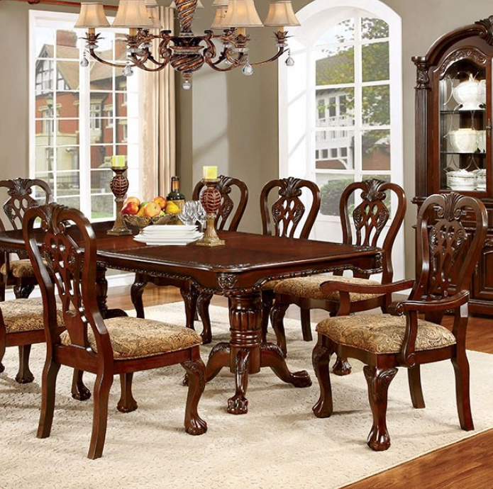 Elana Traditional Double Pedestal Dining Table - Brown Cherry