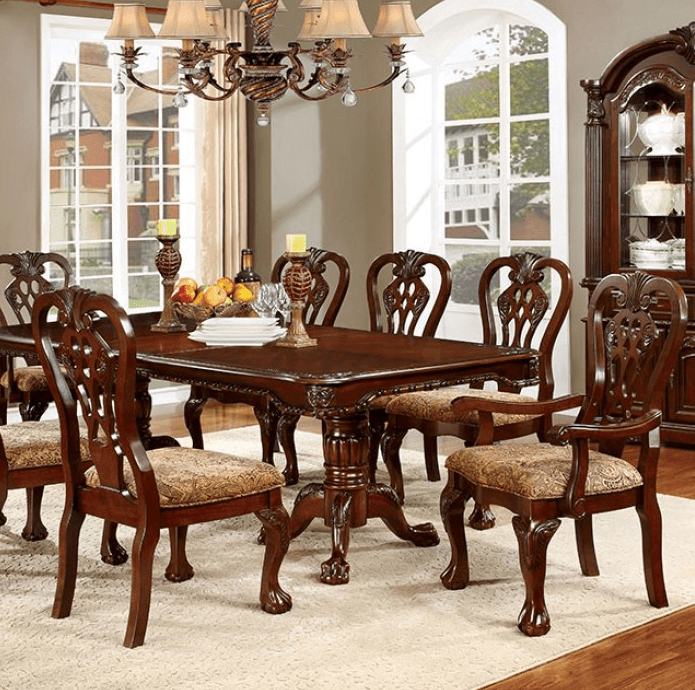 Elana 9-Piece Traditional Double Pedestal Dining Set - Brown Cherry