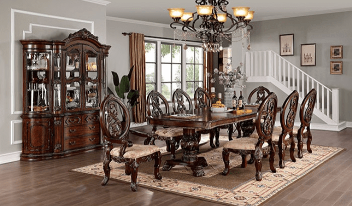 Normandy 9-Piece Traditional Double Pedestal Dining Set - Brown Cherry