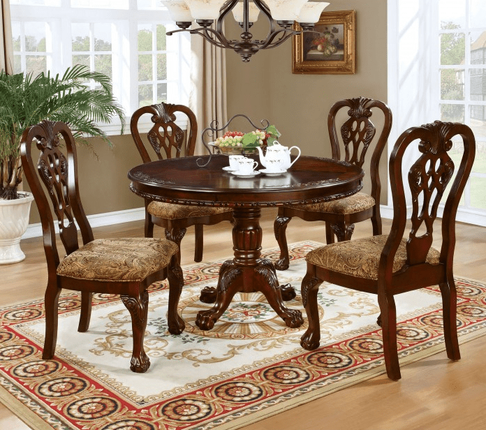 Elana 5-Piece Traditional Pedestal Dining Set - Brown Cherry