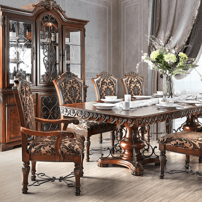 Lucie Traditional 9-Piece Pedestal Dining Set - Brown Cherry