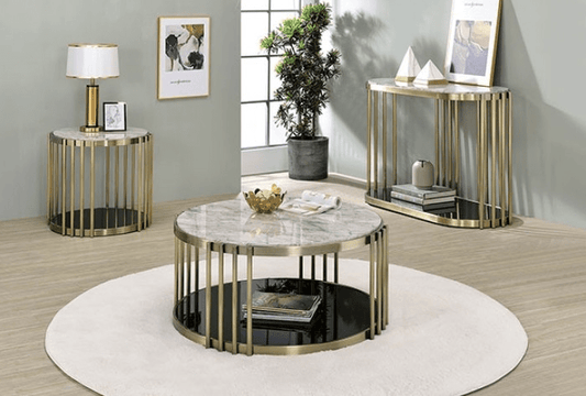 Ofelia Faux Marble Top Glam Coffee Table - Antique Brass / Black