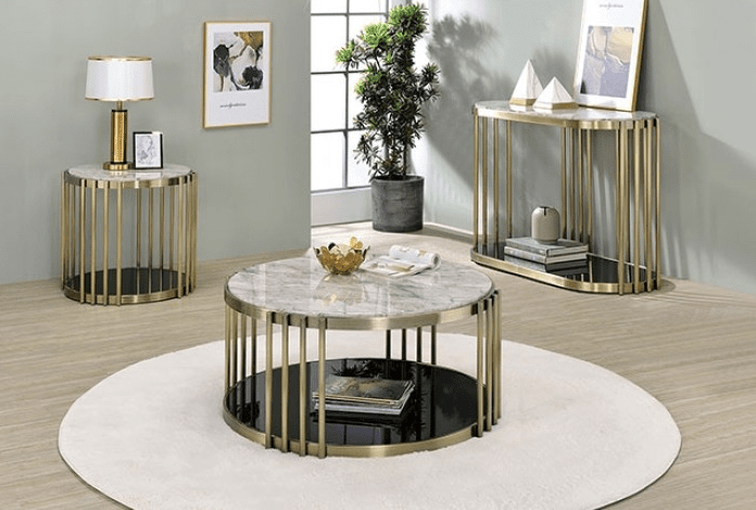 Ofelia Faux Marble Top Glam End Table - Antique Brass / Black