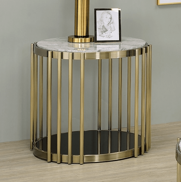 Ofelia Faux Marble Top Glam End Table - Antique Brass / Black