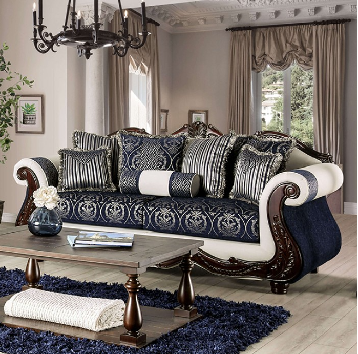 Navarre Traditional Chenille Rolled Arm Sofa & Loveseat Set