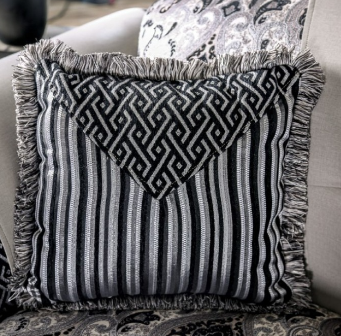 Crespignano Traditional Chenille Rolled Arm Sofa & Loveseat Set - Black/Gray