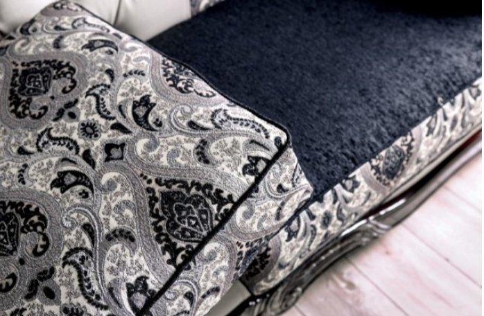 Crespignano Traditional Chenille Rolled Arm Sofa & Loveseat Set - Black/Gray