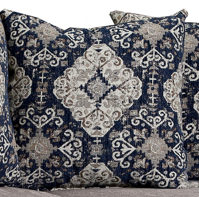 Gustavo Traditional Chenille Rolled Arm Sofa & Loveseat Set - Gray/Walnut