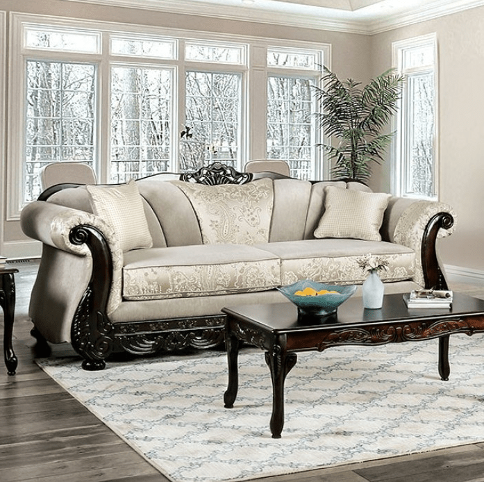 Newdale Traditional Chenille Rolled Arm Sofa & Loveseat Set - Ivory