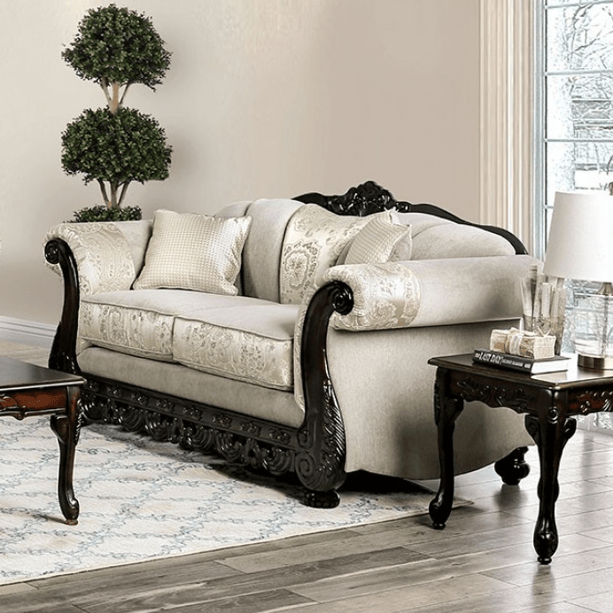 Newdale Traditional Chenille Rolled Arm Sofa - Ivory