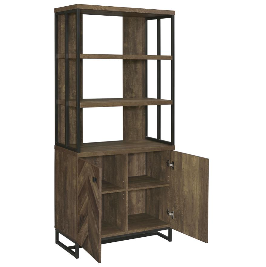 Millbrook 2-door Bookcase Rustic Oak Herringbone and Gunmetal