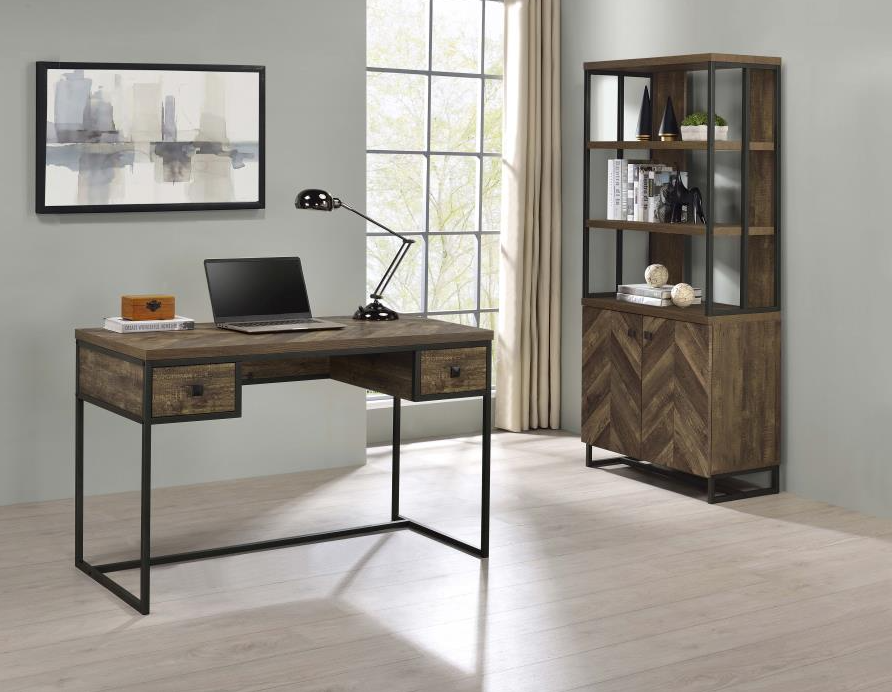 Millbrook 2-door Bookcase Rustic Oak Herringbone and Gunmetal