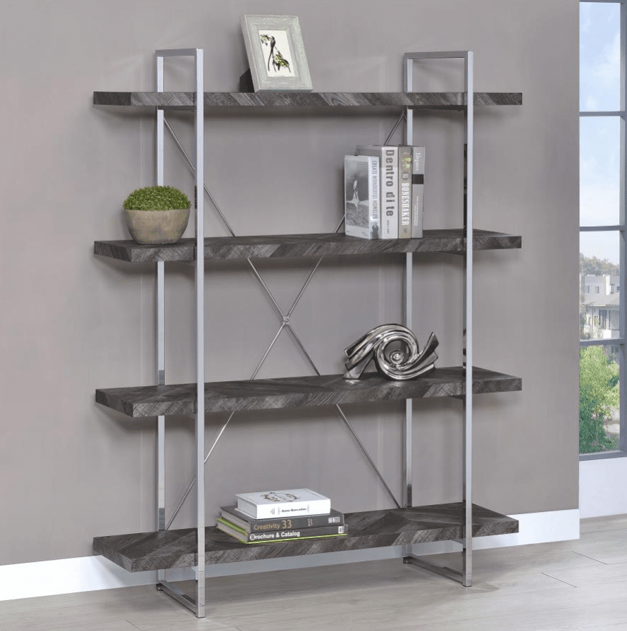 Grimma 4-shelf Bookcase Rustic Grey Herringbone