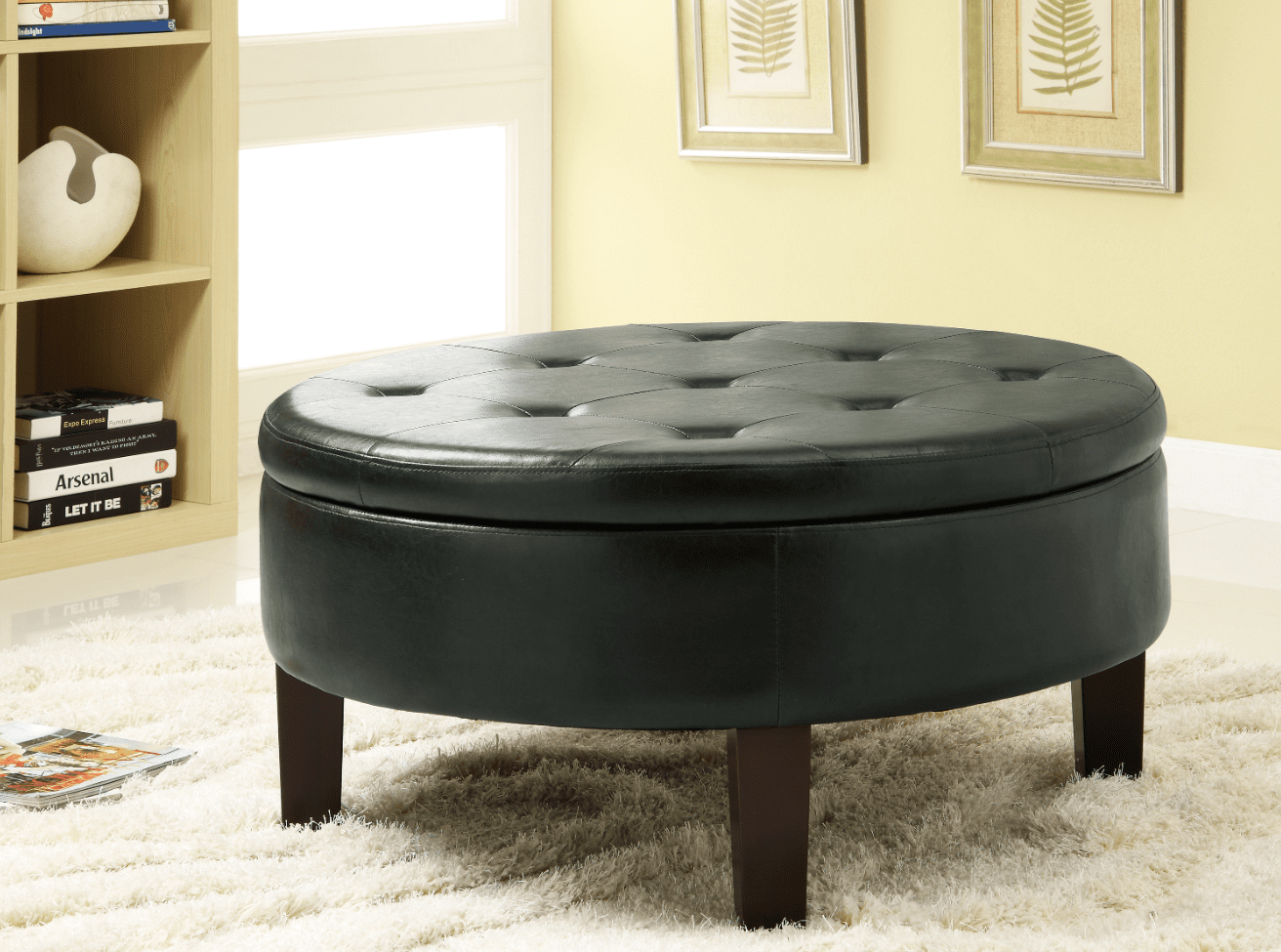 Round Tufted Upholstered Storage Ottoman Dark Brown