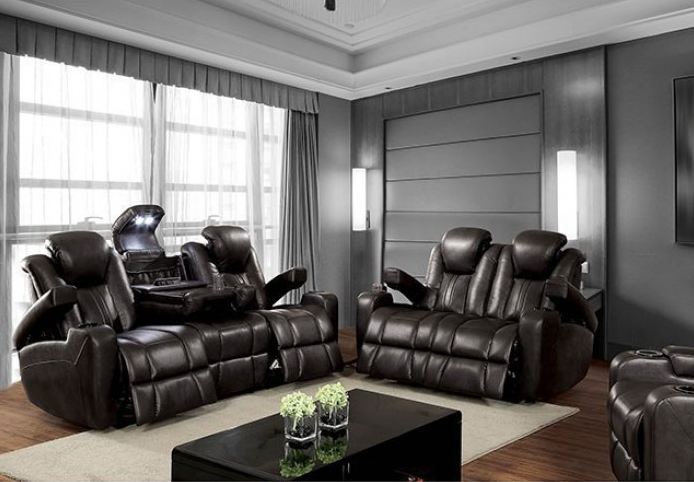 Zaurak Power Theater Sofa - Dark Gray Leatherette