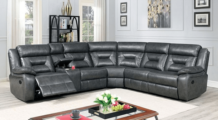 Omeet Modern Motion Sectional in Gray Leatherette