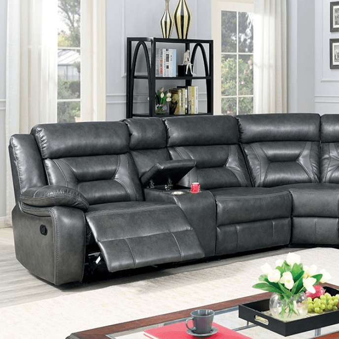 Omeet Modern Motion Sectional in Gray Leatherette