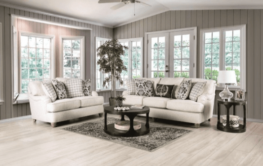 Mossley Transitional Upholstered Sofa & Loveseat Set - Ivory
