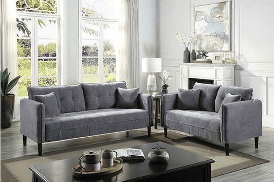 Lynda Contemporary Sofa & Loveseat Set in Dark Gray Chenille