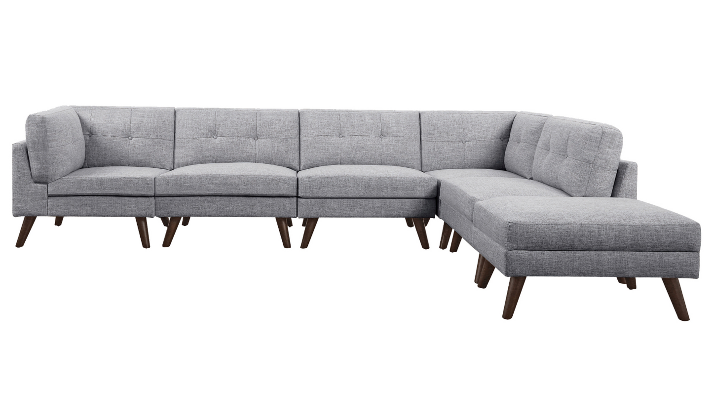 Luka Mid-Century Modern Gray Upholstered Sectional
