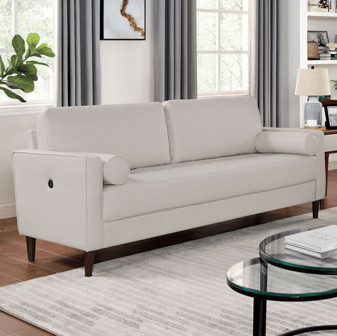 Horgen Mid-Century Modern Sofa in Off-White Leatherette
