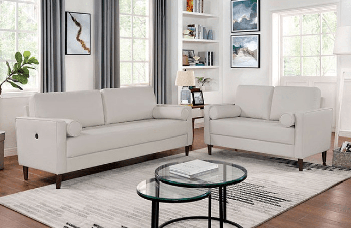 Horgen Mid-Century Modern Sofa in Off-White Leatherette