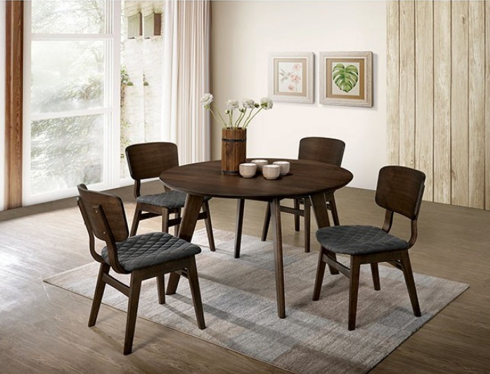 Shayna Mid-Century Modern Round Dining Set - Walnut