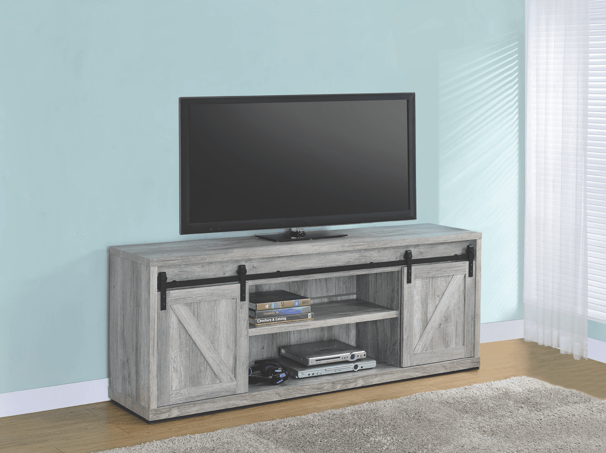 Brockton 3-Shelf Sliding Doors TV Console Grey Driftwood