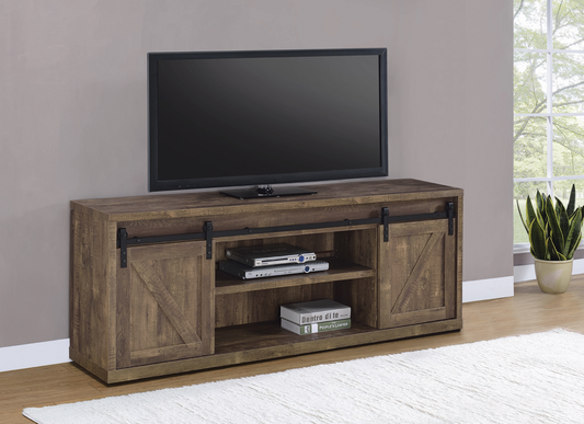 Brockton 3-Shelf Sliding Doors TV Console Rustic Oak