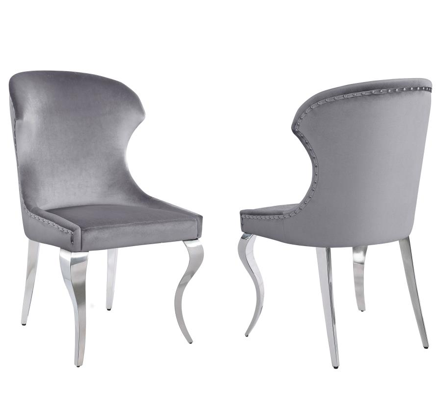 Cheyanne Upholstered Wingback Side Chair with Nailhead Trim Chrome and Grey Set of 2