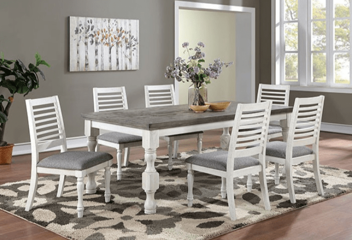 Calabria Rustic Farmhouse Dining Table - Antique White & Gray