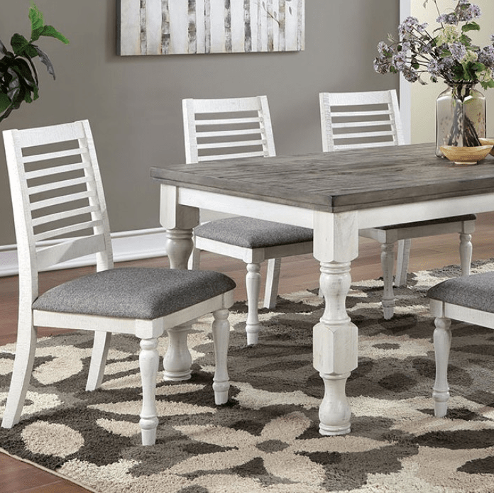 Calabria Rustic Farmhouse Dining Table - Antique White & Gray