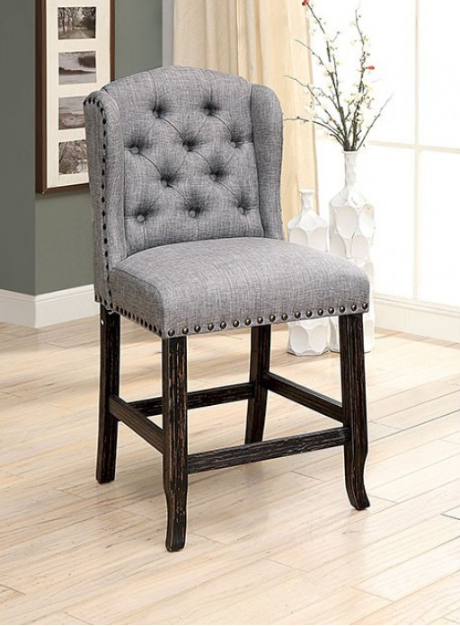 Sania Linen Wingback Counter Height Chair Set of 2 - Light Gray & Antique Black