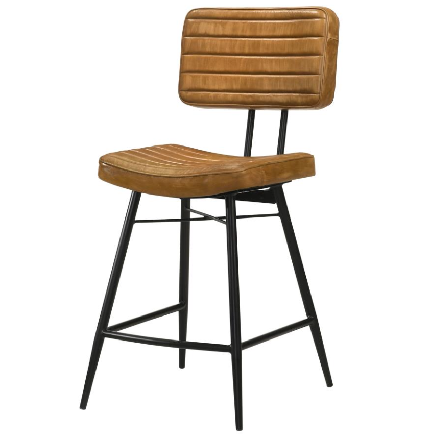 Partridge Leather Counter Height Stool in Camel- Set of 2 Chairs