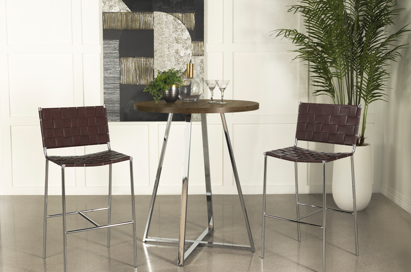 Copy of Bexter Faux Marble Round Top Bar Table White And Chrome