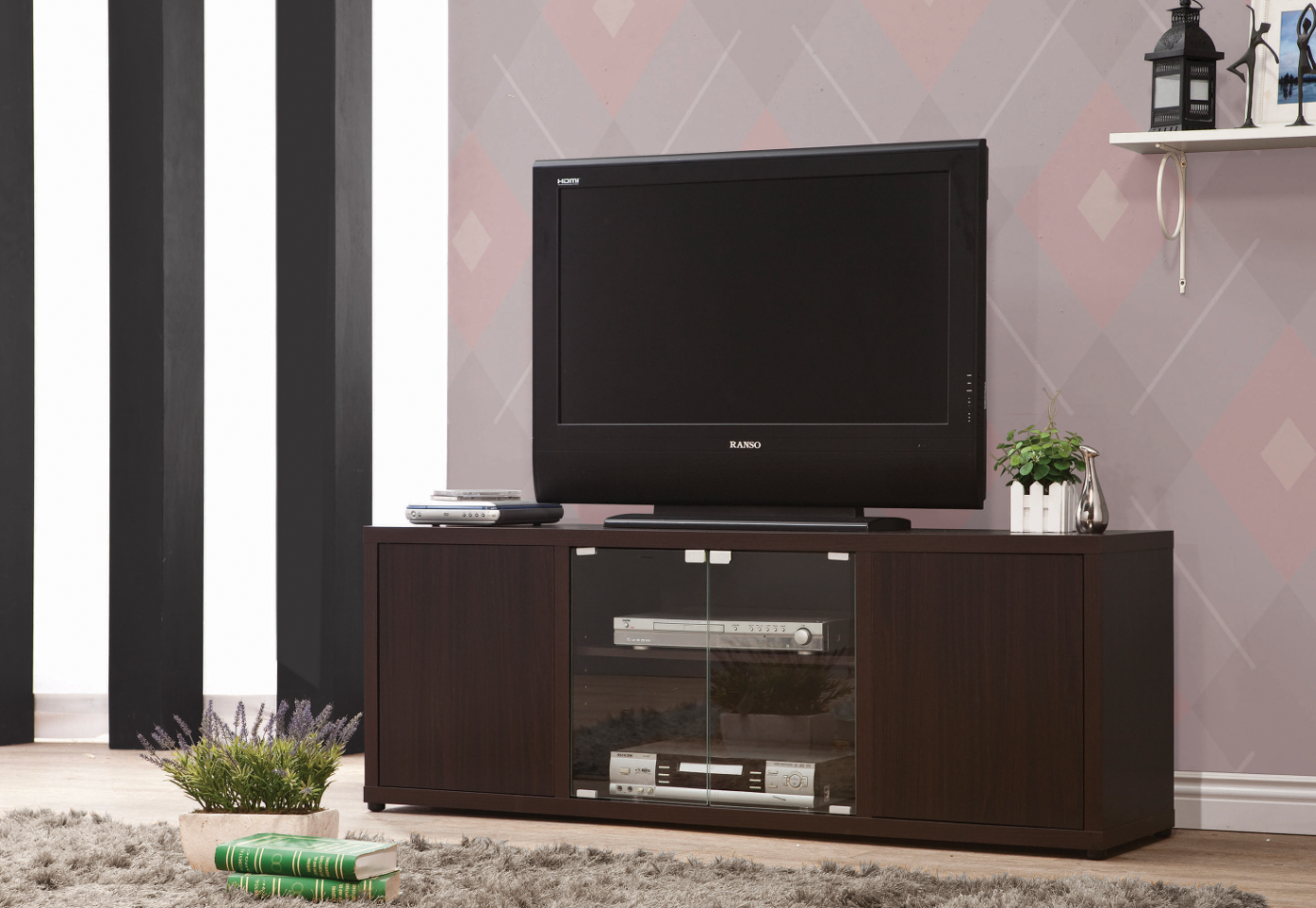 Ames Rectangular TV Console With Magnetic-Push Doors Cappuccino
